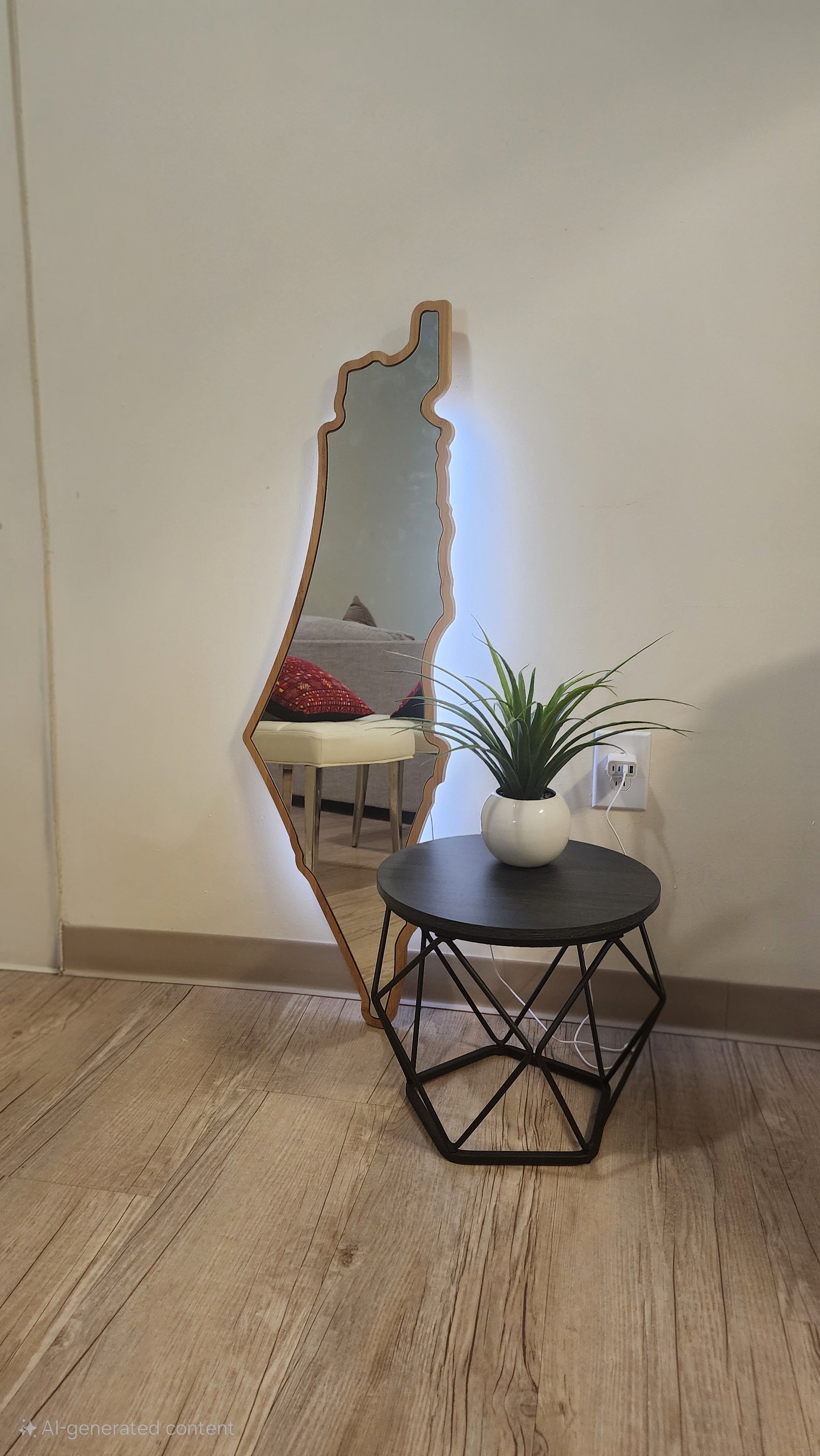 Bamboo Map LED Wall Mirror