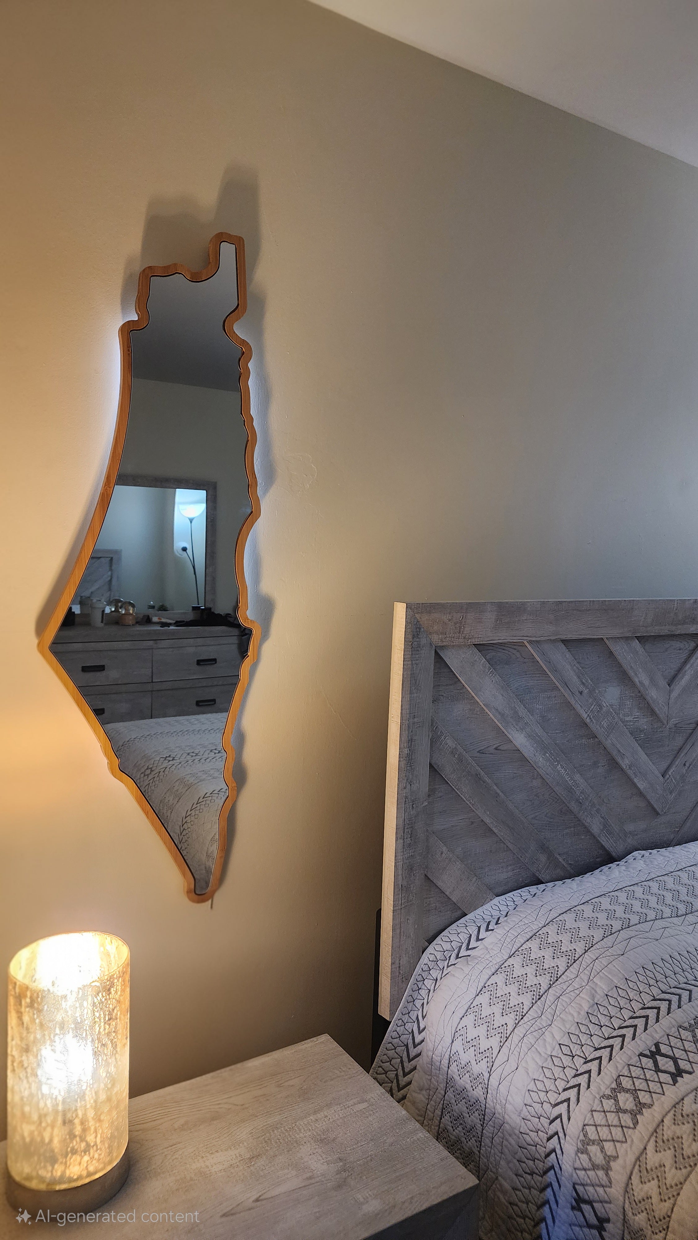 Bamboo Map LED Wall Mirror