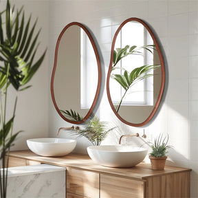 Irregular Wood Decor Mirror Wall Framed Full Length