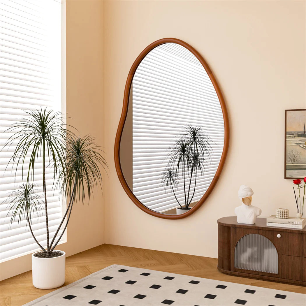 Irregular Wood Decor Mirror Wall Framed Full Length