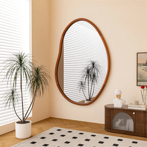 Irregular Wood Decor Mirror Wall Framed Full Length